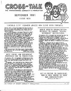 Cross-Talk: The Gender Community’s News & Information Monthly, No. 28 (September, 1991)