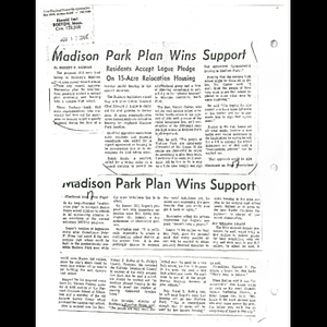 Photocopy of Boston Herald article, Madison Park plan wins support
