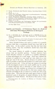 Syphilis and amentia: a preliminary report of a study of 1050 cases with especial reference to serological findings