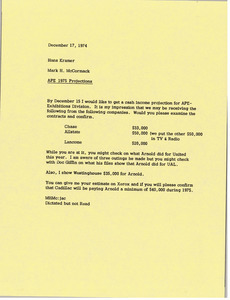 Memorandum from Mark H. McCormack to Hans Kramer