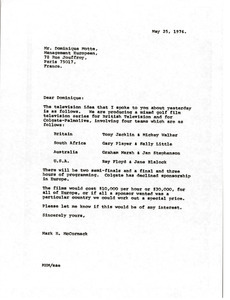 Letter from Mark H. McCormack to Dominique Mtote