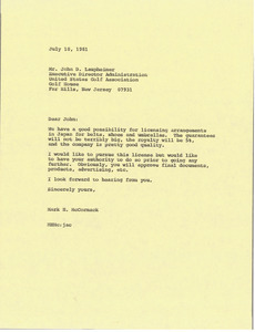 Letter from Mark H. McCormack to John D. Laupheimer