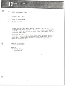 Memorandum from Mark H. McCormack to Channel Nine file