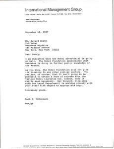 Letter from Mark H. McCormack to Gerard Smith