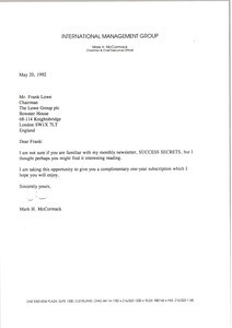 Letter from Mark H. McCormack to Frank Lowe