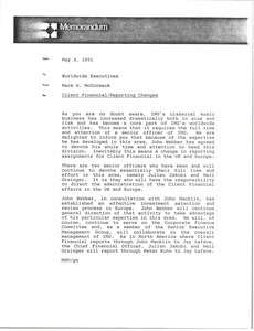 Memorandum from Mark H. McCormack to worldwide executives