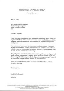Letter from Mark H. McCormack to Teresa Severini Lungarotti