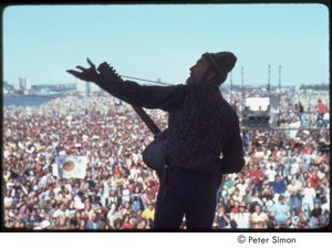 MUSE concert and rally: Pete Seeger playing for crowd at No Nukes rally