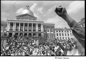 Kent State Shooting Demonstration at the Boston State House: protestors gathered on the State House steps and lawn