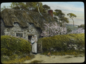 Cottage Gate, Spring (woman with child at garden entrance)