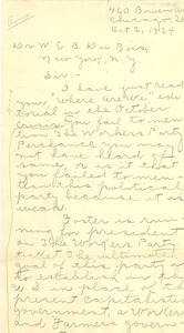 Letter from Gordon Owens to W. E. B. Du Bois