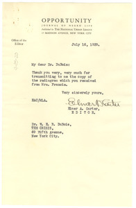Letter from Elmer Carter to W. E. B. Du Bois