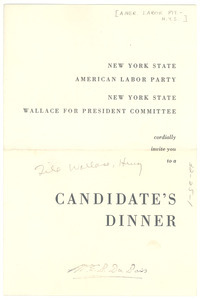Invitation from American Labor Party to W. E. B. Du Bois