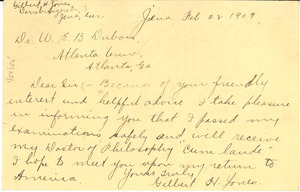 Postcard from Gilbert H. Jones to W. E. B. Du Bois