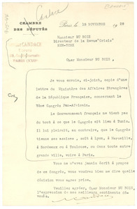 Letter from Gration Candace to W. E. B. Du Bois