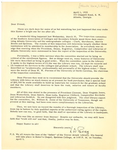Circular letter from Atlanta University Library to unidentified correspondent