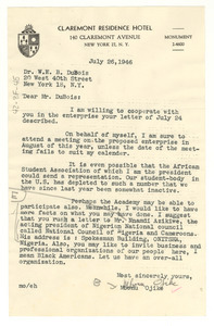 Letter from Mbonu Ojike to W. E. B. Du Bois