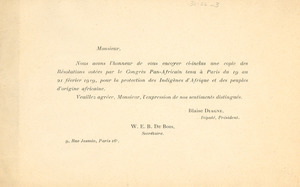 Circular letter from Pan African Congress to unidentified correspondent
