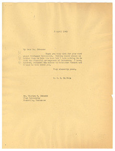 Letter from W. E. B. Du Bois to Fisk University