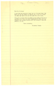 Letter from Elizabeth Lawson to W. E. B. Du Bois