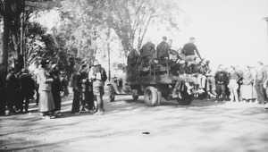 Students cram into a pickup truck during Mountain Day