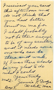 Postcard from Jenni P. Dodge to Donald W. Howe