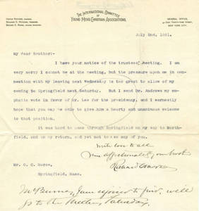 Letter from Richard Morse to brother, Oliver Morse, July 2, 1891