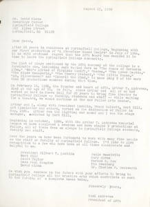 Letter announcing end of ANTA residency at Springfield College, August 23, 1990