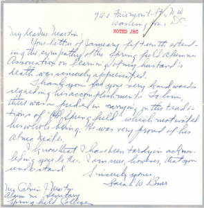 A letter from Sarah W. Burr and a newspaper article on the death of John H. Burr, Jr.