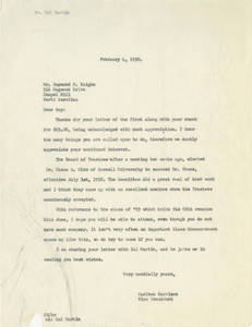 Letter from Carlton Harrison to Raymond Kaighn (February 4, 1958)