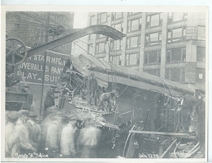 Beach Street Station accident, view from tracks of wrecked car