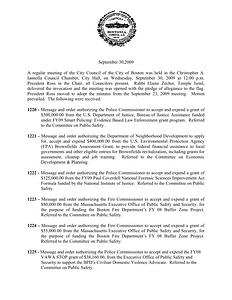 City Council meeting minutes, September 30, 2009