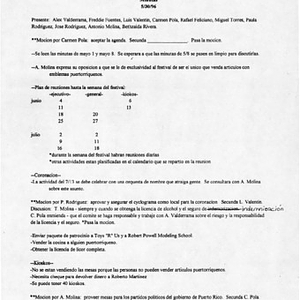 Minutes from Festival Puertorriqueño de Massachusetts, Inc. meeting on May 30, 1996