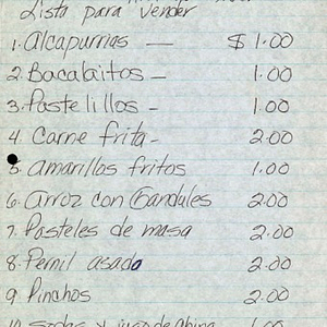 Draft of a menu for a kiosk at the Festival Puertorriqueño de Massachusetts
