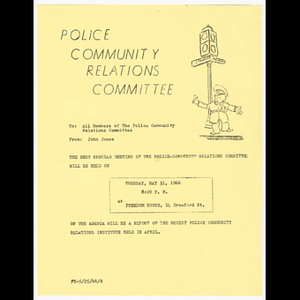 Memorandum from John Jones to all members of the Police Community Relations Committee about meeting on May 31, 1966