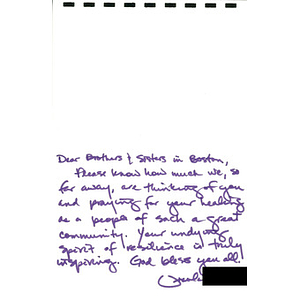 Letter to Boston from a member of the Menlo Park Presbyterian Church (Menlo Park, California)