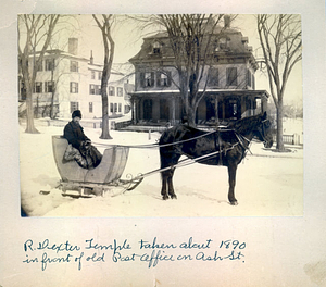 [R. Dexter Temple in front of home of Waldo E. Perkins]