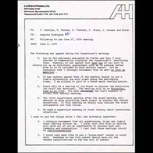 Follow-up to our June 1, 1976 meeting.