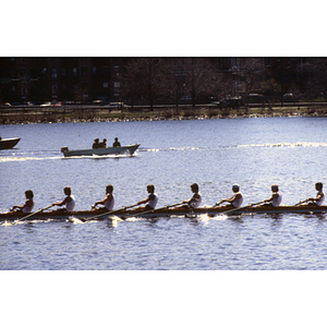 Men's crew team rowing on the Charles River