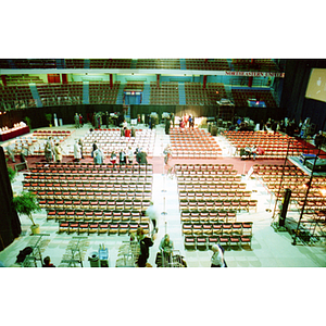 Setting up Matthews Arena for the inauguration of President Freeland