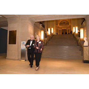 A couple in the Museum of Fine Arts for President Aoun's inauguration celebration