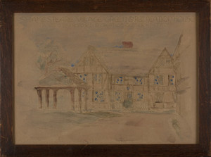 Handcolored print of Shakespeare Village Green & Recreation House, Portion of Proposed Recreation Center in the Fens, 1916