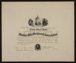 Bunker Hill Monument Association membership certificate, 1897