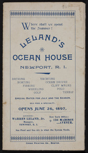 Brochure for Leland's Ocean House, Newport, Rhode Island, 1897