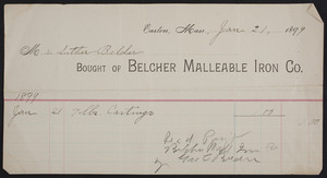 Billhead for the Belcher Malleable Iron Co., Easton, Mass., dated January 21, 1899