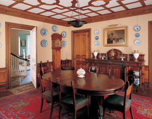 Dining room showing furniture and open hallway door, Codman House, Lincoln, Mass.