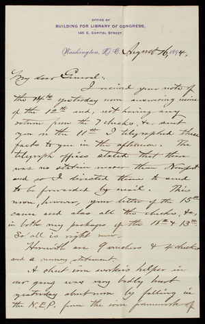 Bernard R. Green to Thomas Lincoln Casey, August 16, 1894
