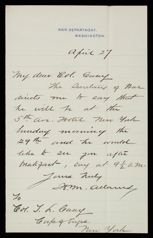 Charles Braden to Thomas Lincoln Casey, May 17, 1888