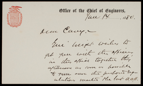 A. A. [Humphreys] to Thomas Lincoln Casey, January 14, 1880; [George H. Elliot] to Thomas Lincoln Casey February 7, 1880