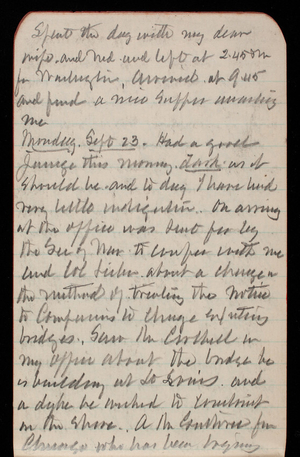 Thomas Lincoln Casey Notebook, September 1889-November 1889, 09, Spent the day with my dear wife and Ned